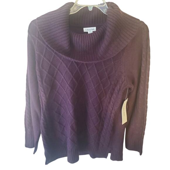 Calvin Klein Cable Knit Cowl Neck Sweater, Merlot, NWT, Large - Picture 1 of 6